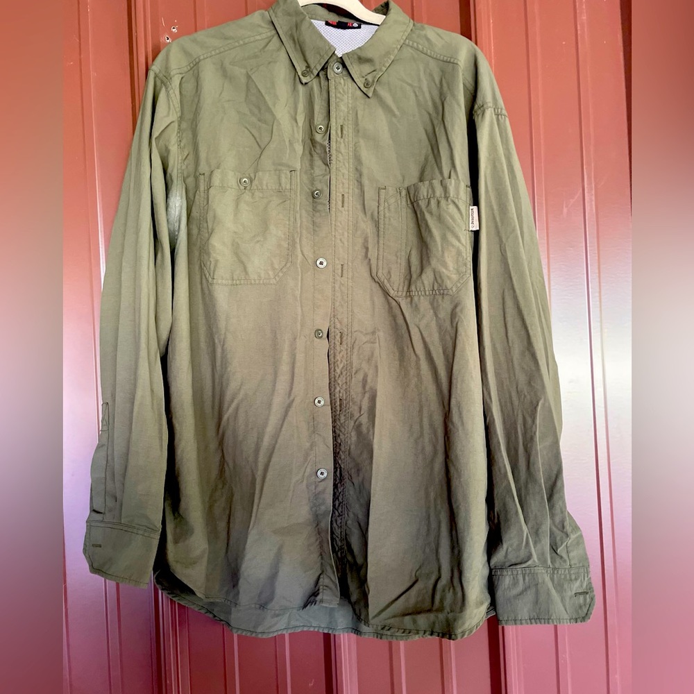 Wolverine Mens L Nylon Button Down Shirt Vented Long Sleeve